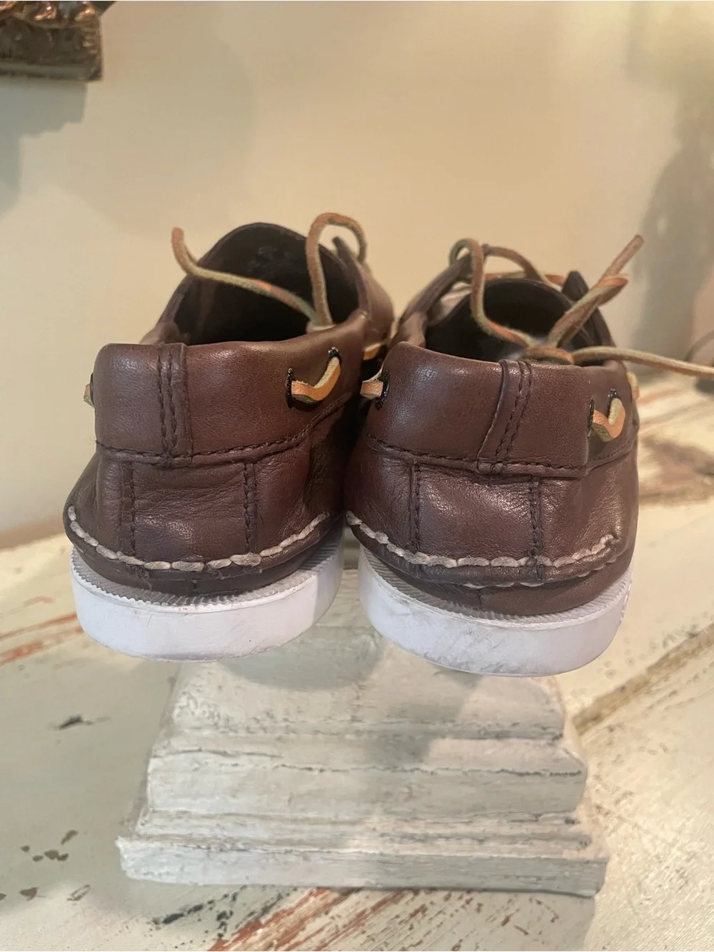 Sperry Dark Brown Leather Boat Shoes with Tan Laces